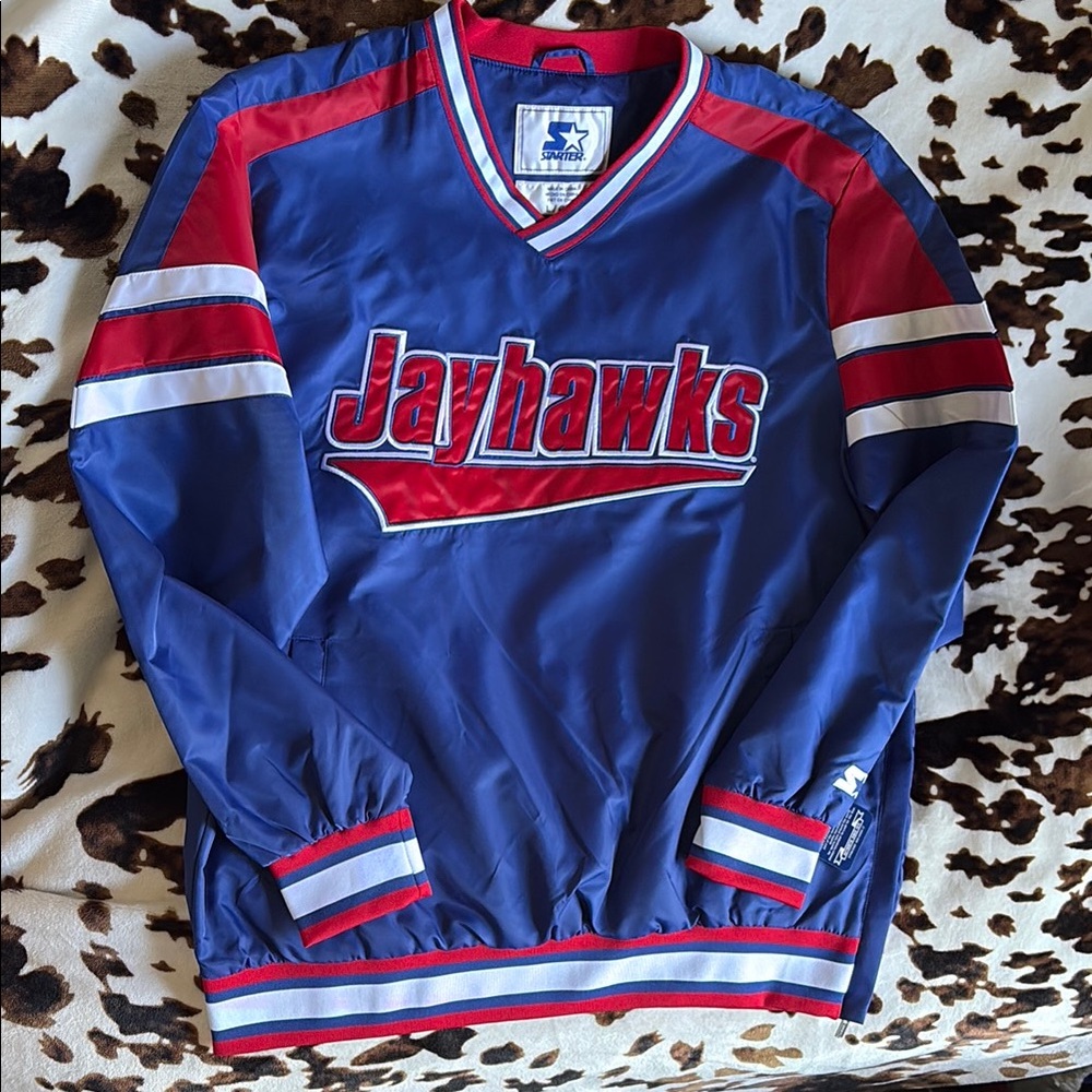 STARTER Blue and Red Jayhawks Jacket